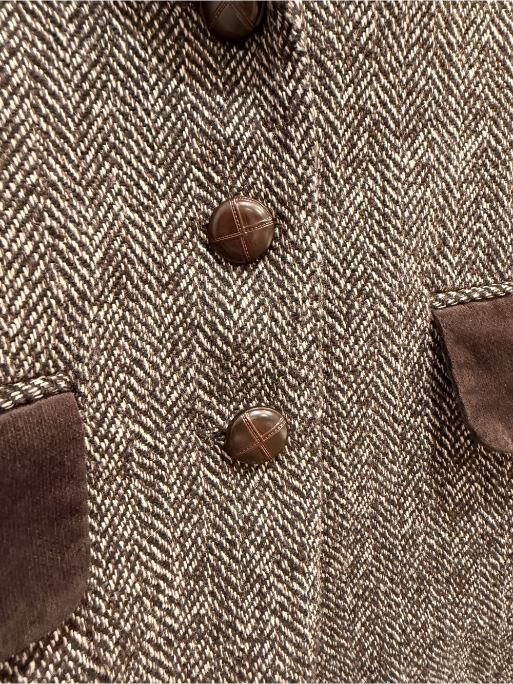 Y2K Vintage Dollhouse Herringbone Tweed Velvet Trim Riding Blazer Jacket L Brown - Picture 7 of 12